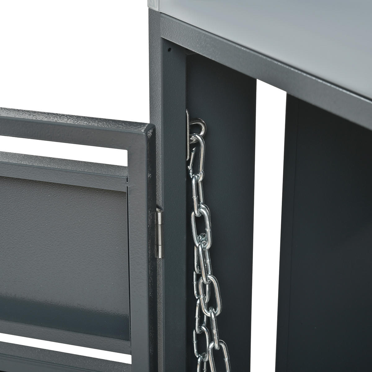 MÜLLTONNENBOX aus Stahl in Grau/Holzoptik mit Pflanzkasten & abschließbaren Türen 132x80x124,5 cm - Grau, Metall (132/124.5/80cm) - Modfu