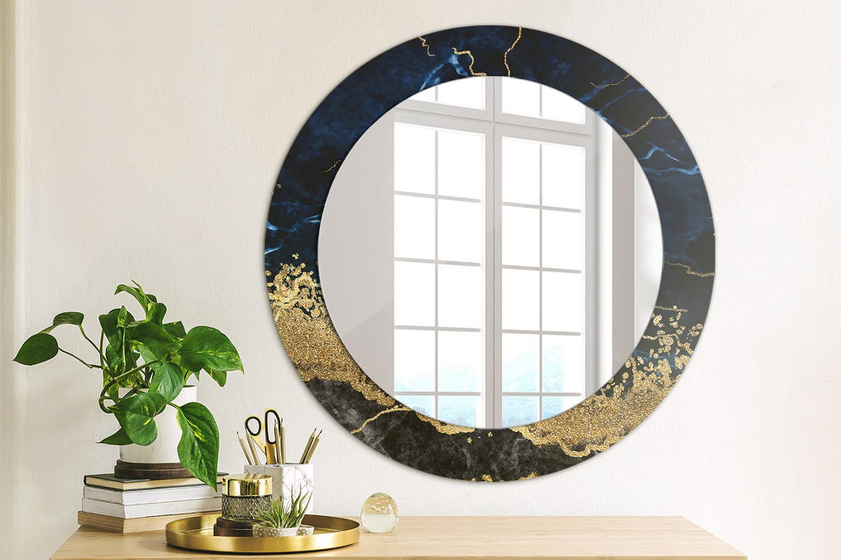 SPIEGEL Ø60 cm Rund mit Aufdruck - Goldfarben/Dunkelblau, Glas (60/60/0.4cm) - TULUP
