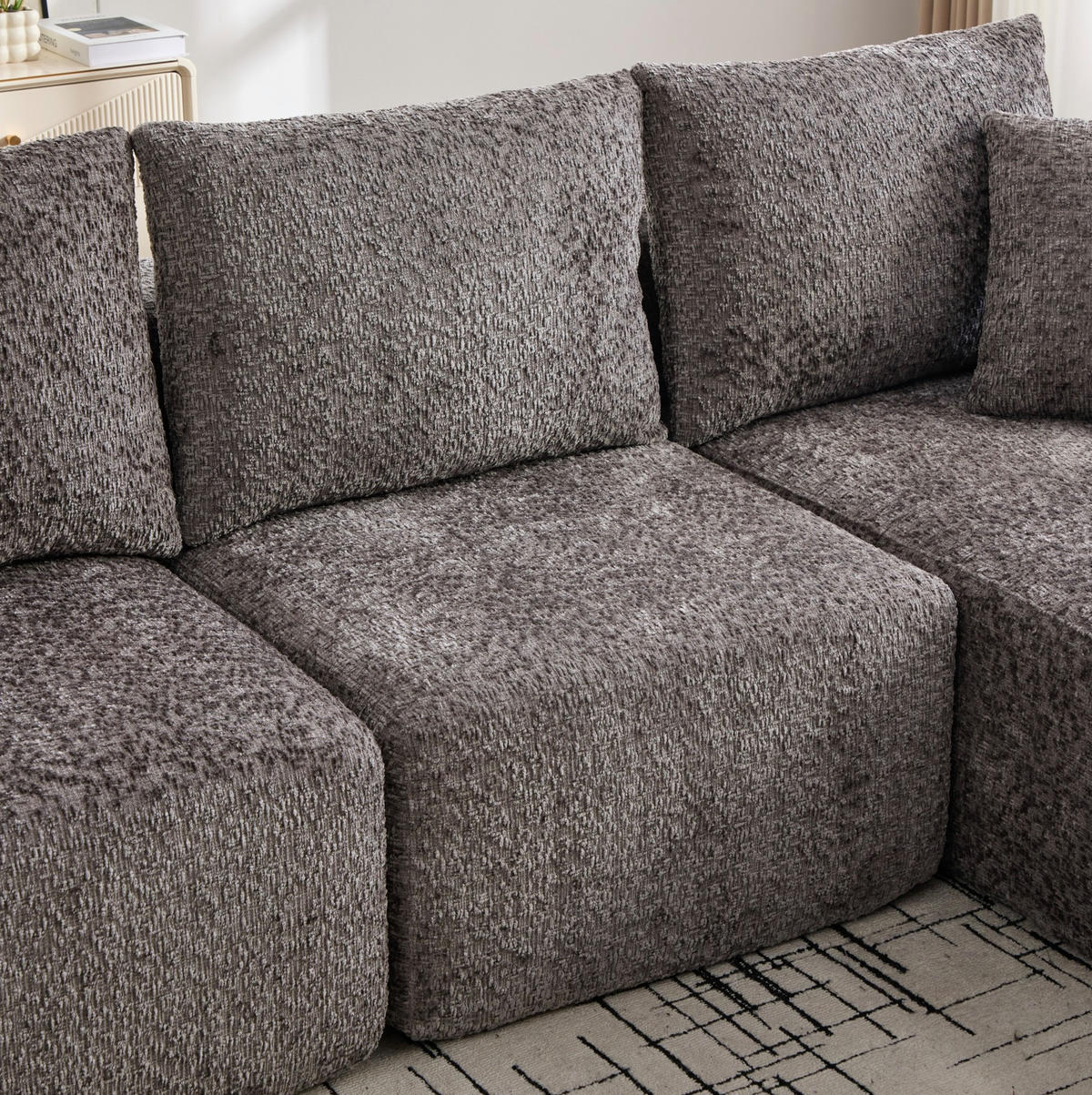 ECKSOFA 261/165/80,5 cm mit Getränkehaltern, tiefer Sitzfläche und Chenille-Bezug, Dunkelgrau - Dunkelgrau, Textil (261/165cm) - Redom