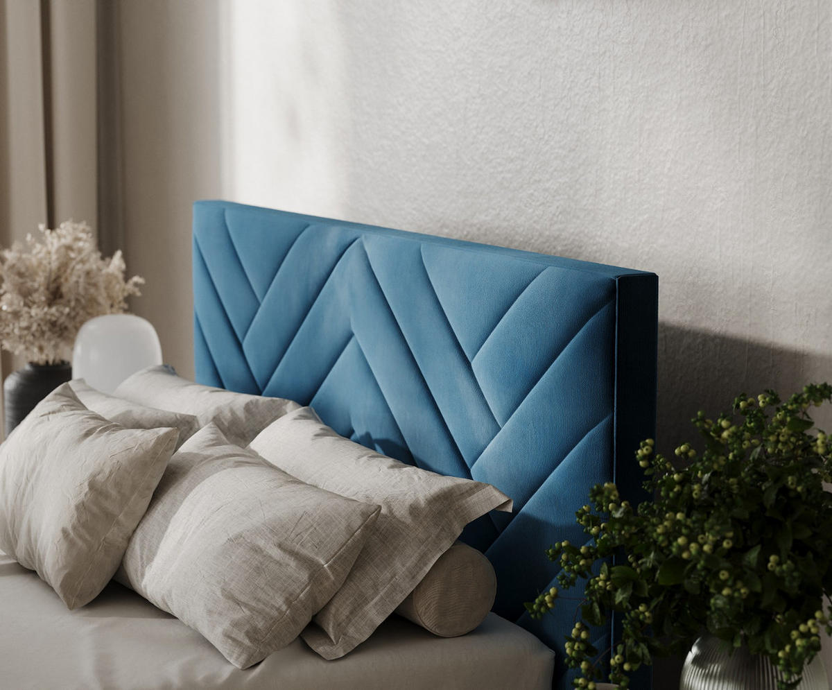 POLSTERBETT Arco 160/200 cm Dunkelblau im Kronos Stoff - Schwarz/Naturfarben, Holz/Holzwerkstoff (160/200cm) - AltaBeds