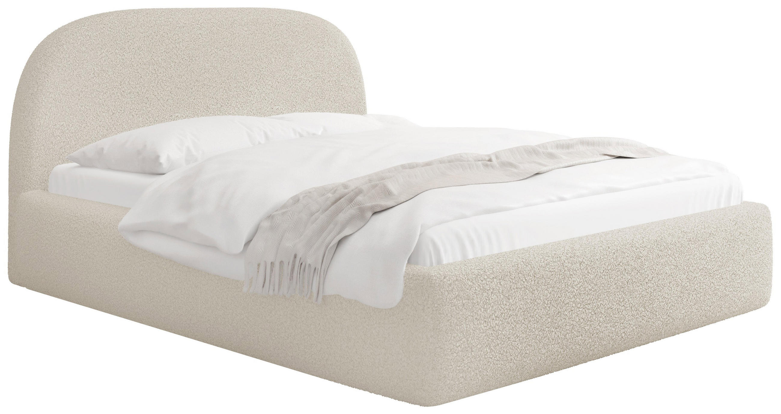 POLSTERBETT Puro mit Bettkasten, Creme Boucle 160 x 200 cm – mit Metall-Lattenrost - Birkefarben/Creme, Holzwerkstoff/Kunststoff (160/200cm) - WFL GROUP