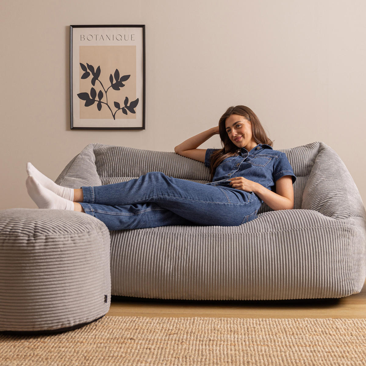 SITZSACK Sofa mit rundem Hocker - Grau, Textil (160/70/93cm) - icon