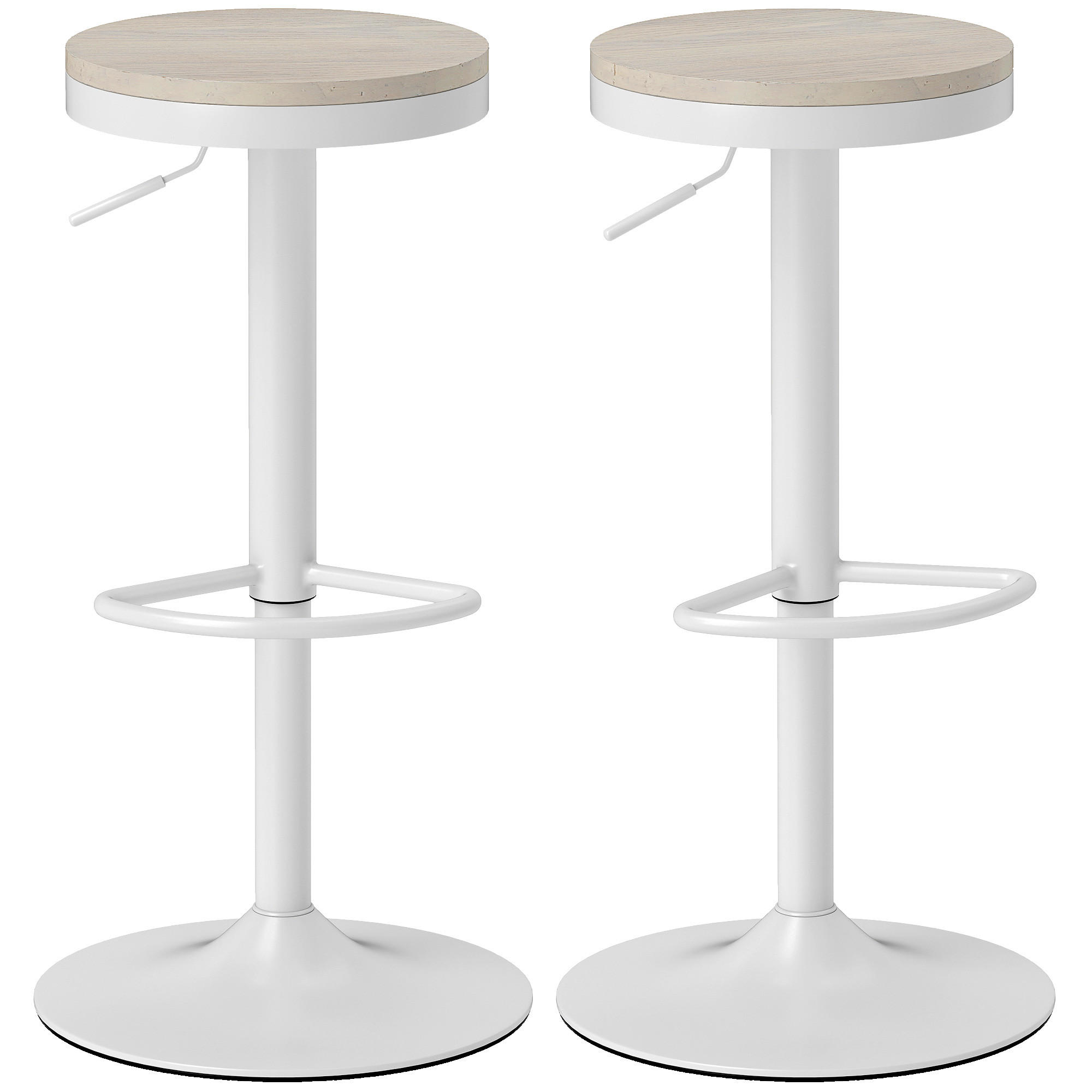 BARHOCKER 2er-Set DE-14768 höhenverstellbar & schwenkbar mit Gummibaumholz Weiß - Weiß, Metall (38.5/80/38.5cm) - ComfortXL