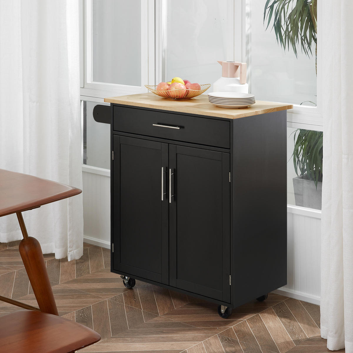 KÜCHENWAGEN, Schublade, 2-türiger Schrank, Rollen, Seitenstange, schwarz, 83x45x91,5cm - Multicolor, Metall (83/91.5/45cm) - FORIOUS
