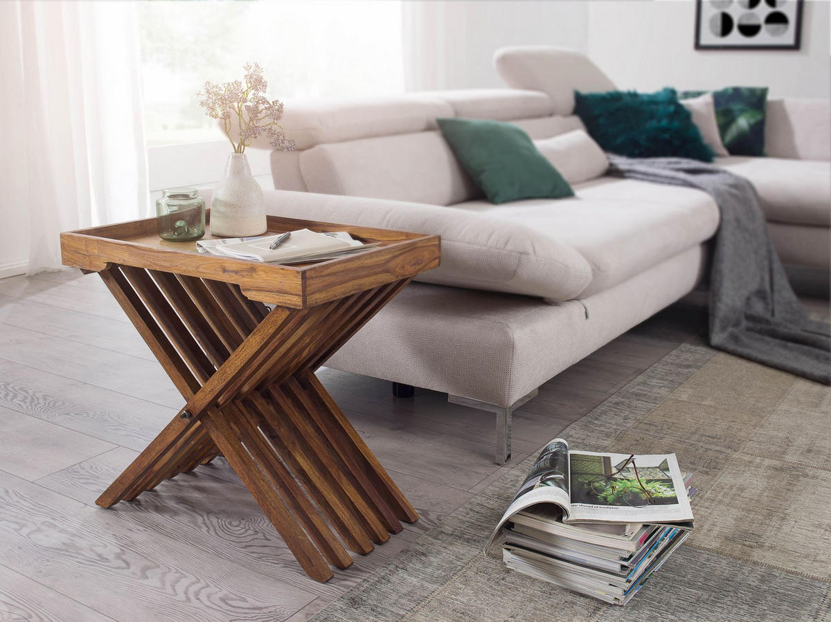 BEISTELLTISCH – Klappbar Massivholz 60x57 cm mit Tablett - Braun, Holz (40/60/57cm) - KADIMA DESIGN