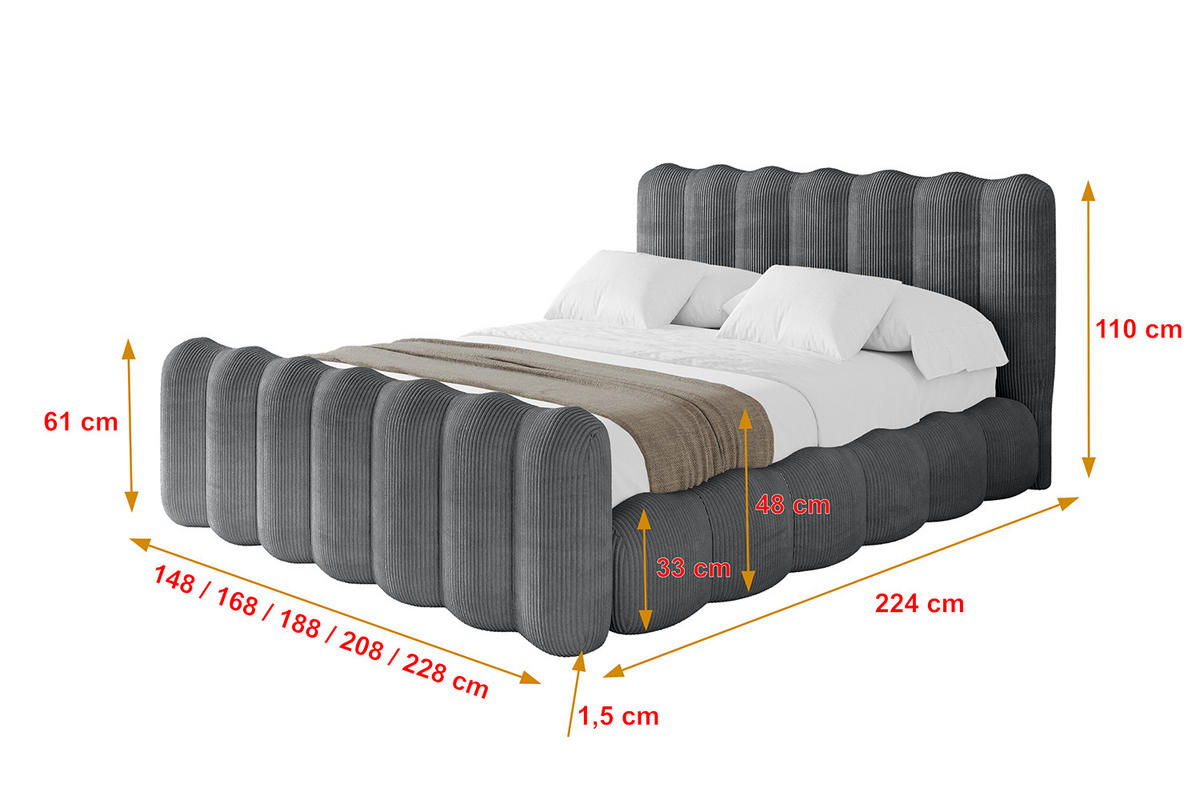 POLSTERBETT mit Bettkasten, Fußteil und Lattenrost, Bett mit Matratze H3/H4 - SORA-Z 180x200 Dunkelgrau - Anthrazit, Holzwerkstoff/Textil (180/200cm) - ALTDECOR