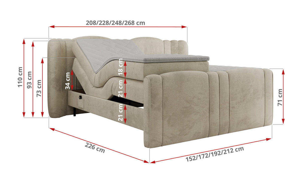 BOXBETT FORTINA 180/200 - Beige Velvet - H4 - Beige, Holz/Textil (180/200cm) - MKS