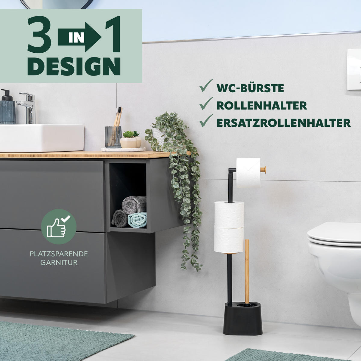 WC-GARNITUR, schwarz - Schwarz, Metall (15/66/11cm) - bremermann