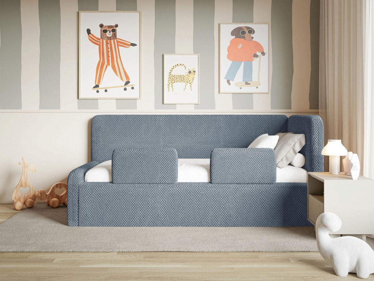 JUGENDBETT Fanko Samt Blau 90x200 cm - Blau/Schwarz, Kunststoff/Textil (90/200cm) - Selsey