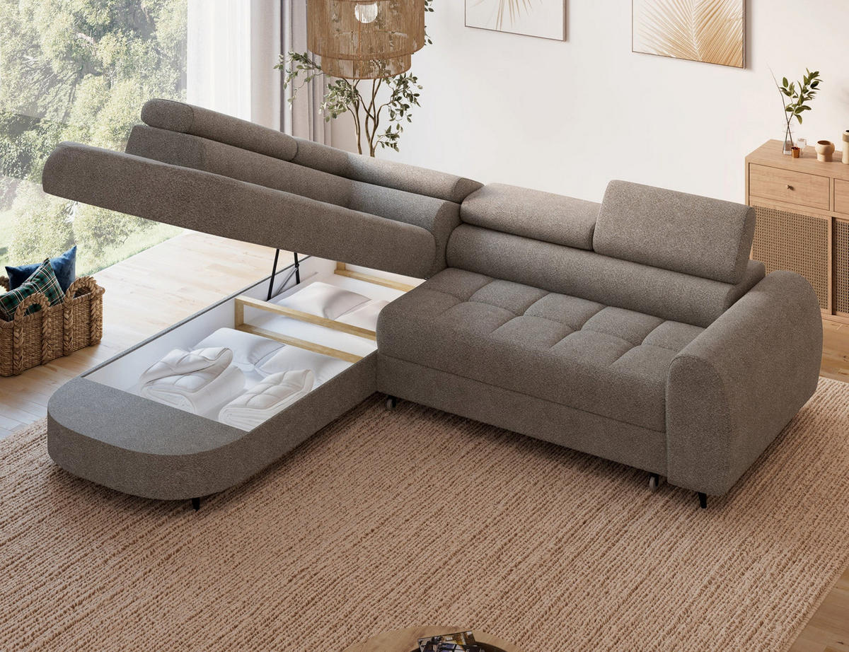 ECKSOFA Vesteria mit Schlaffunktion und Bettkasten – Modernes Design, verstellbare Kopfstützen und hoher Sitzkomfort - Braun, Kunststoff (279/72cm) - Wohnideebilder