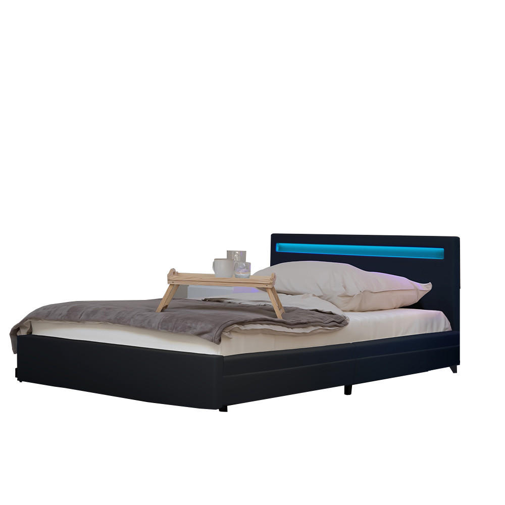 LED BETT NUBE - Dunkelgrau, 180 x 200 cm - Dunkelgrau, Kunststoff - Home Deluxe