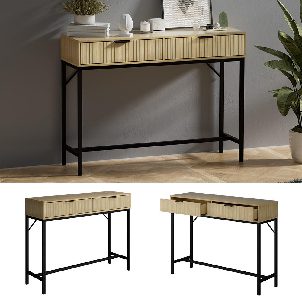 KONSOLENTISCH Lennox Eiche 100 x 75 cm mit 2 Schubladen - Eichefarben/Schwarz, Holzwerkstoff (30/100/75cm) - Vicco