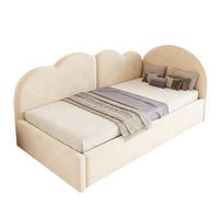 POLSTERBETT 90/200 cm aus Samt mit Wolken-Kopfteil, Beige - Beige, Textil (90/200cm) - OKMYHOME