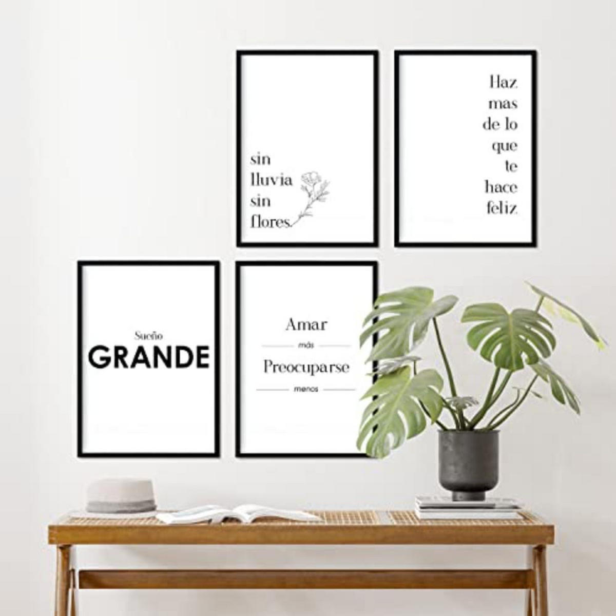 POSTER Set mit 4 Glücklich TypografieStil A3 Weißer Rahmen - Weiß, Papier (29.7/3cm) - Nacnic