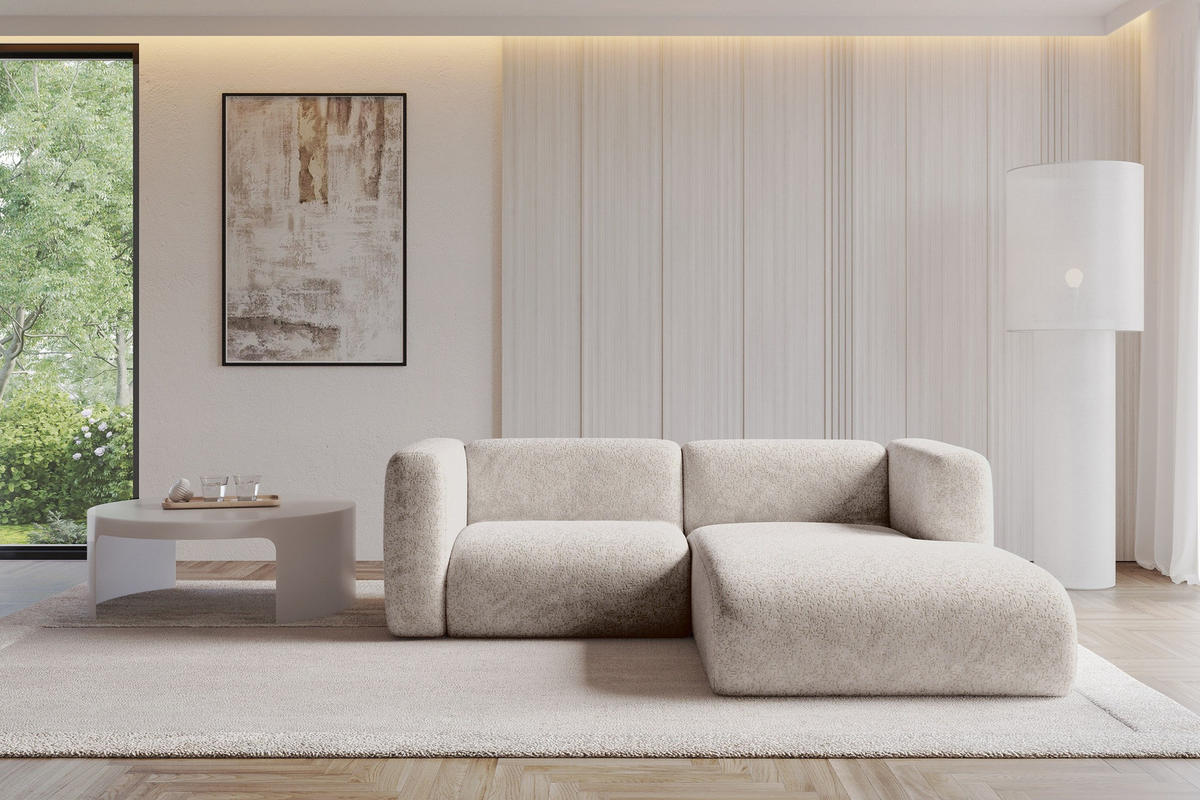 ECKSOFA Ottomane Rechts MIRA-L1 227x179x89 Hellgrau Velours - Hellgrau/Schwarz, Holzwerkstoff/Kunststoff (227/179cm) - ALTDECOR