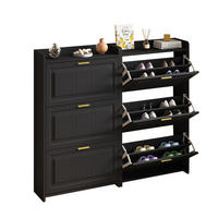 SCHUHSCHRANK 70/24/120 cm im 2er-Set mit Klapptüren und verstecktem Stauraum, Schwarz - Schwarz, Holzwerkstoff (70/120/24cm) - Redom