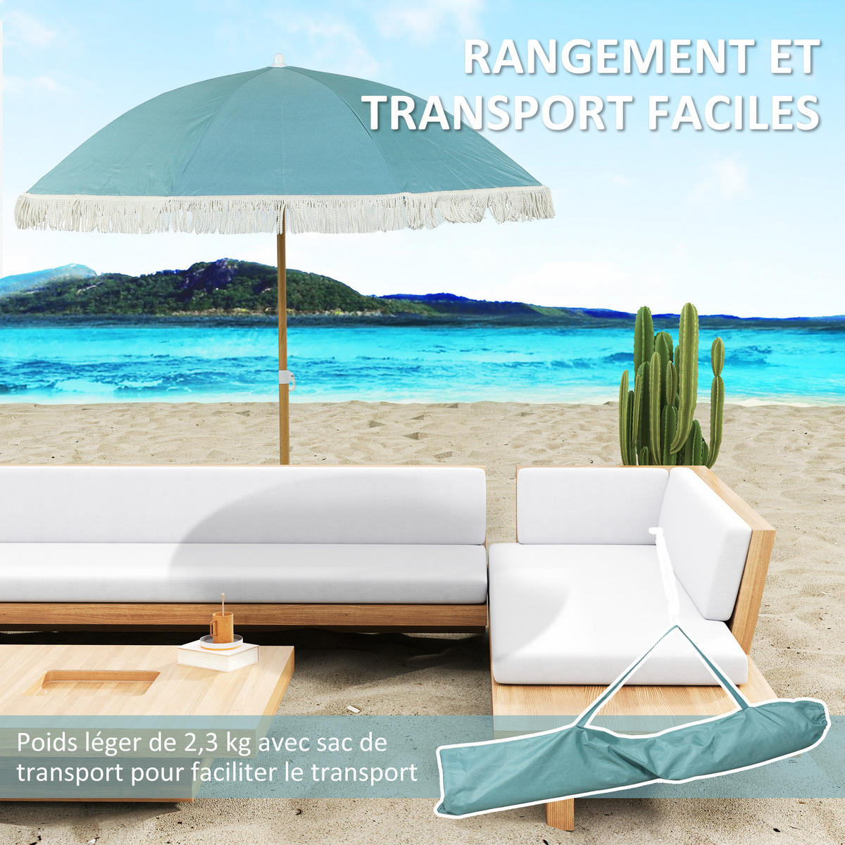 STRANDSCHIRM Hellblau Ø 172 cm - Hellblau, Textil (172/172cm) - PANGIVO