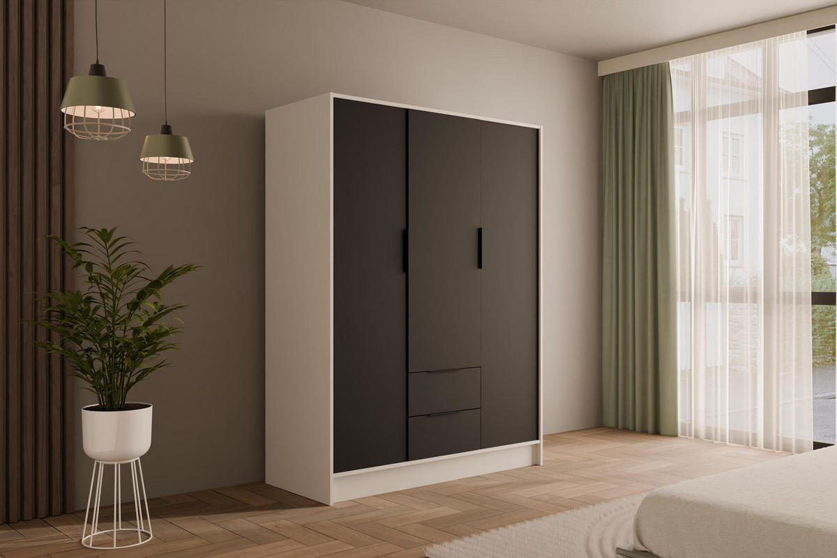 KLEIDERSCHRANK mit Flügeltüren KOLIN 150x200cm Weiß / Schwarz - Schwarz/Weiß, Holzwerkstoff (150/200/51cm) - ALTDECOR