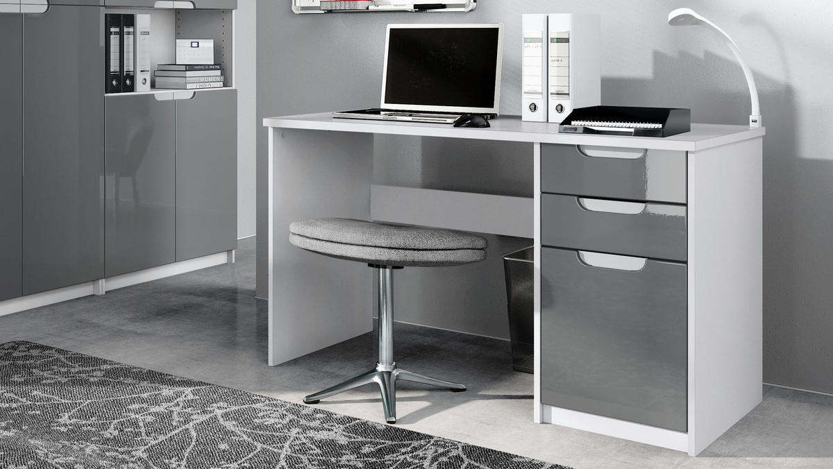 SCHREIBTISCH Logan Fronten in Grau Hochglanz - Grau, Holzwerkstoff (60/129/76cm) - Vladon