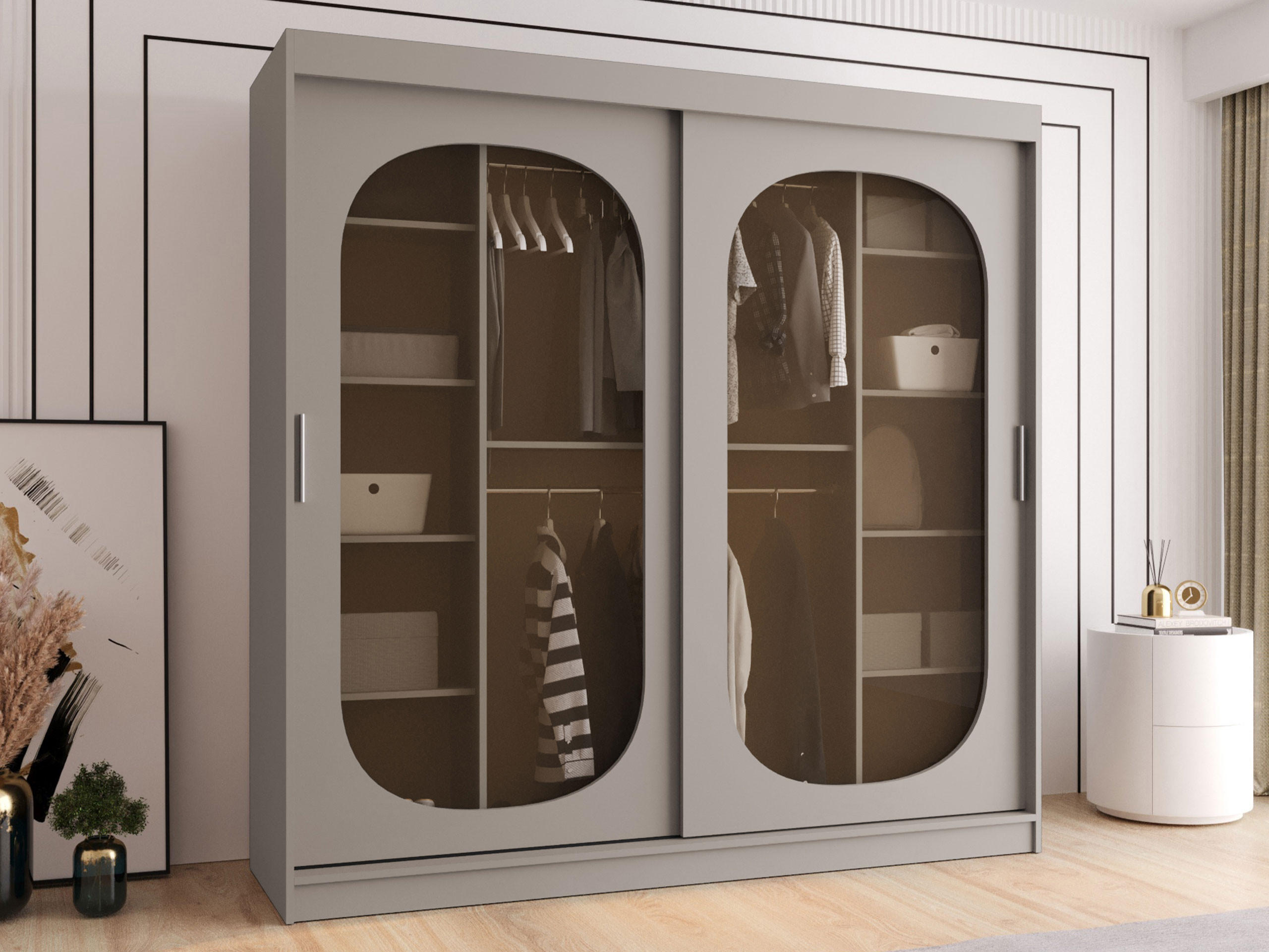 SCHWEBETÜRENSCHRANK Bahrajn 200 - Kaschmir/Silberfarben, Holzwerkstoff/Kunststoff (200/200/62cm) - MIRJAN24