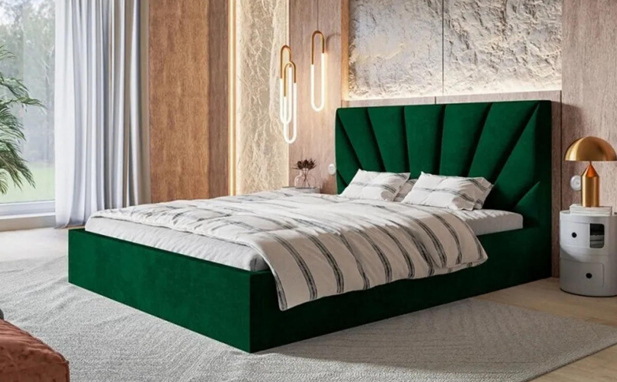 POLSTERBETT SLIM 3 mit Kopfteil, 160x200 cm, Doppelbett mit Bettkasten und Lattenrost aus Holz, Velourstoff, Farbe: Grün - Grün, Holz/Textil (160/200cm) - Sepro Meble