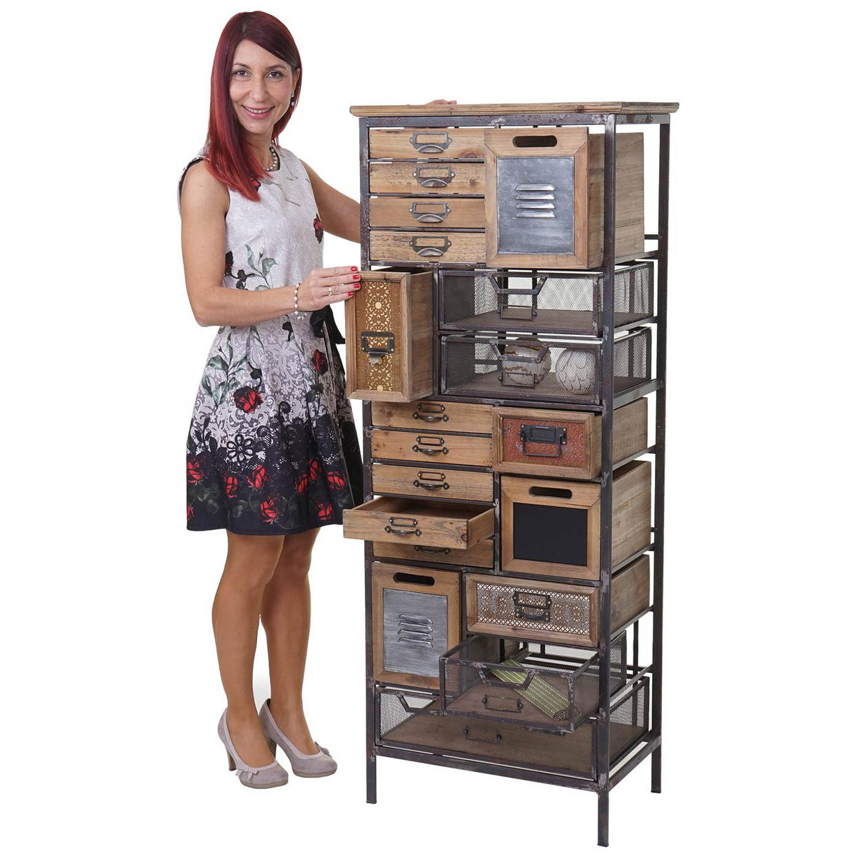 APOTHEKER-SCHRANK TANNE MASSIV Multicolor - Multicolor, Holz (56/143/33cm) - MCW