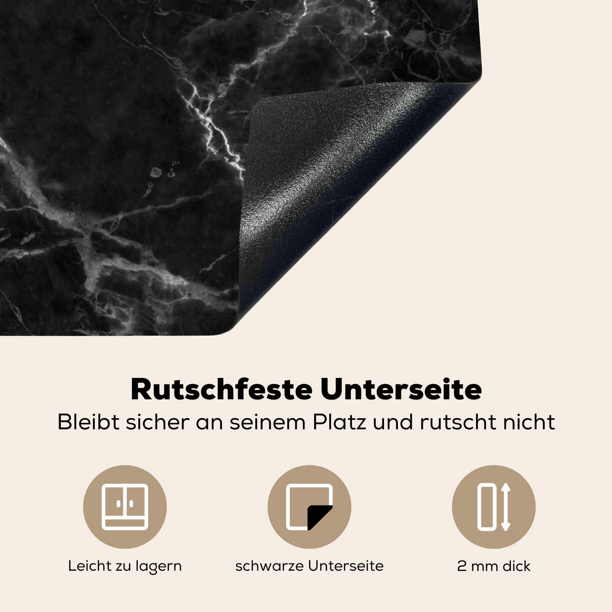 HERDABDECKPLATTE Marmor - Schwarz - Weiß - Textur - Marmoroptik 76x51 cm - Silberfarben, Kunststoff (76/51.5/0.2cm) - MuchoWow