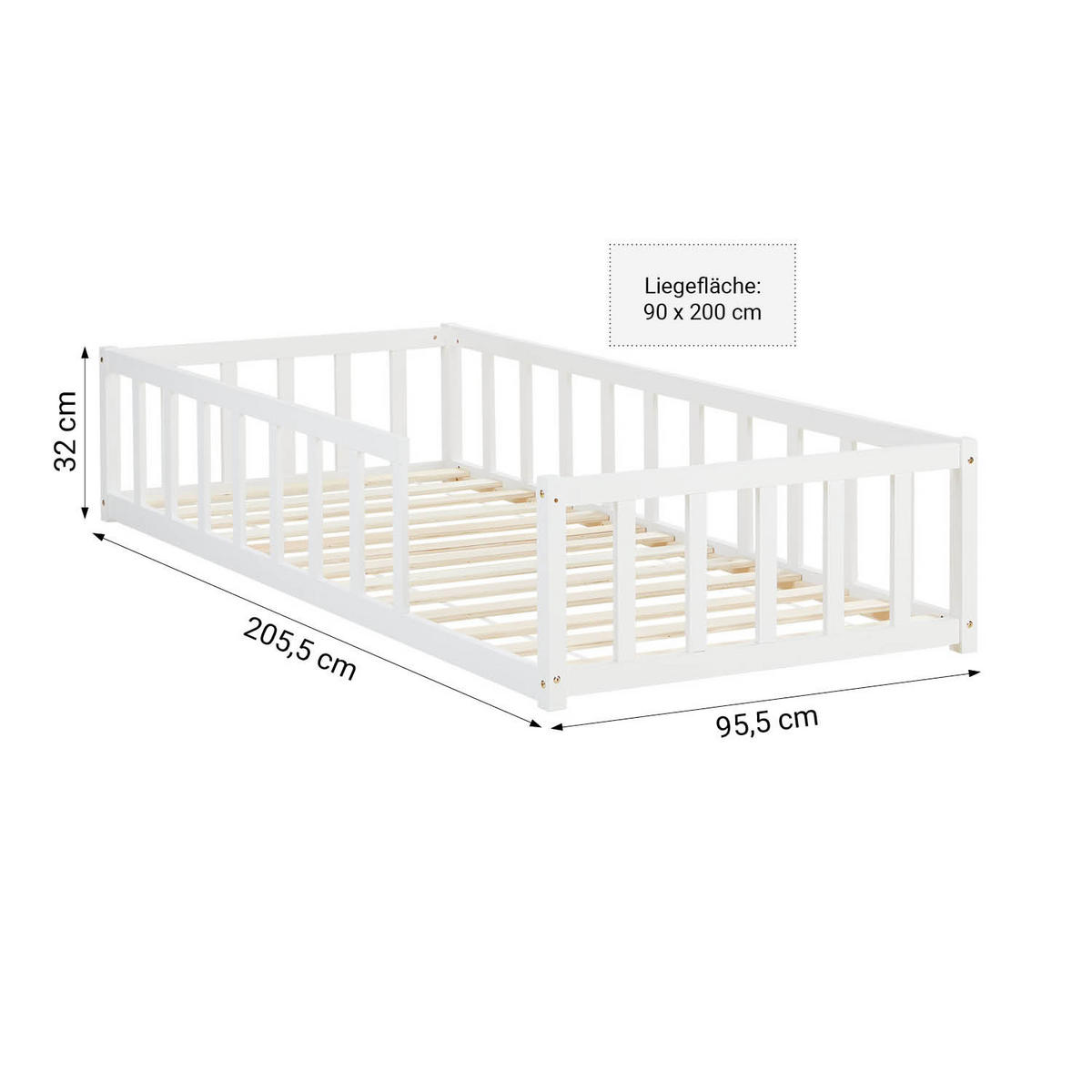 BODENBETT weiß 90/200 cm - Weiß, Holz (90/200cm) - Homestyle4u