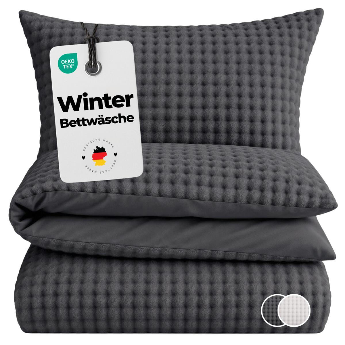 WINTER-BETTWÄSCHE 135x200 mit 3D Bubble - Warme Winterbettwäsche aus Mikrofaser - Anthrazit - Anthrazit, Textil (135/200cm) - Carpe Sonno