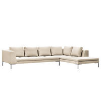 ECKSOFA mit Ottomane - Chromfarben/Beige, Textil/Metall (319/230cm) - home24