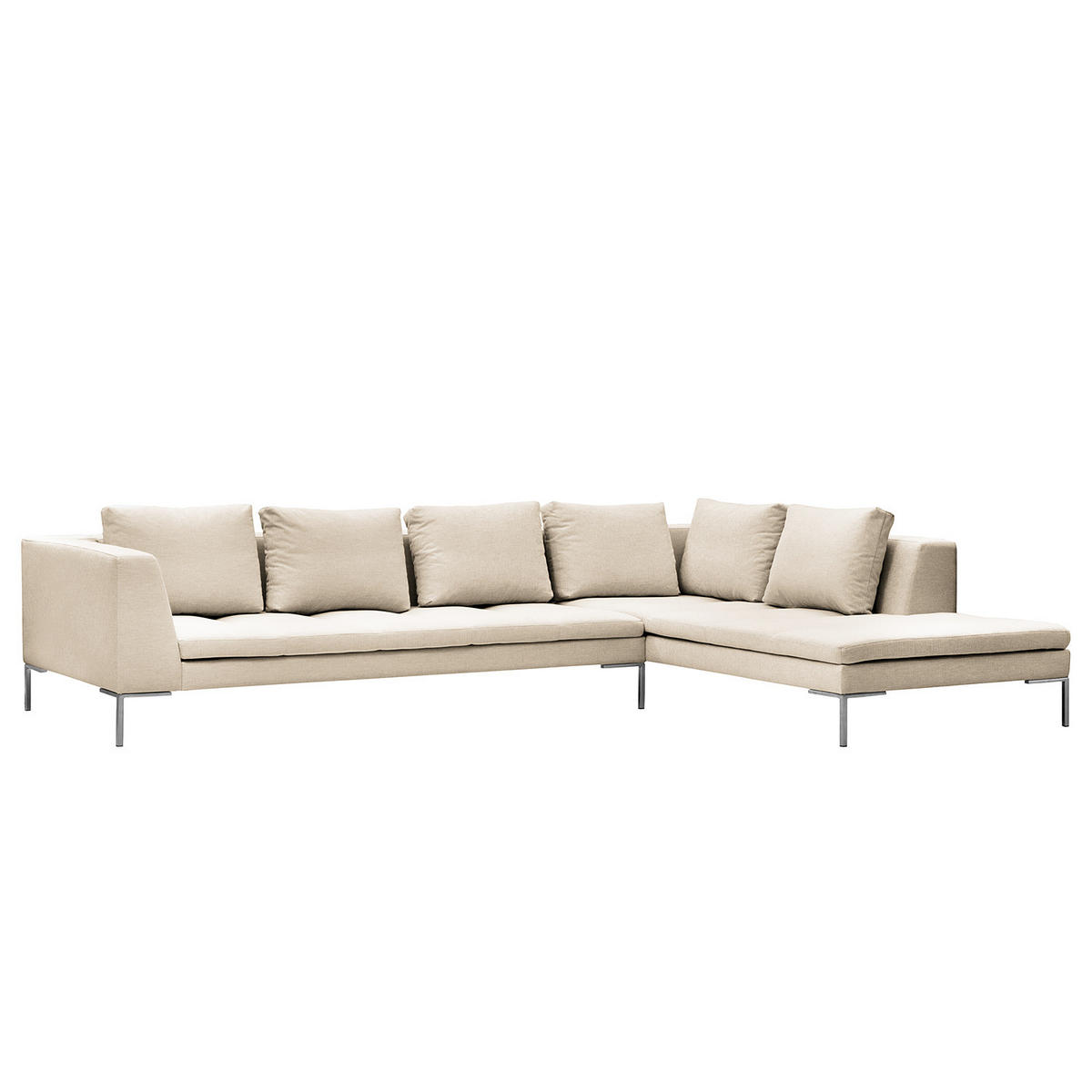 ECKSOFA mit Ottomane - Chromfarben/Beige, Textil/Metall (319/230cm) - home24