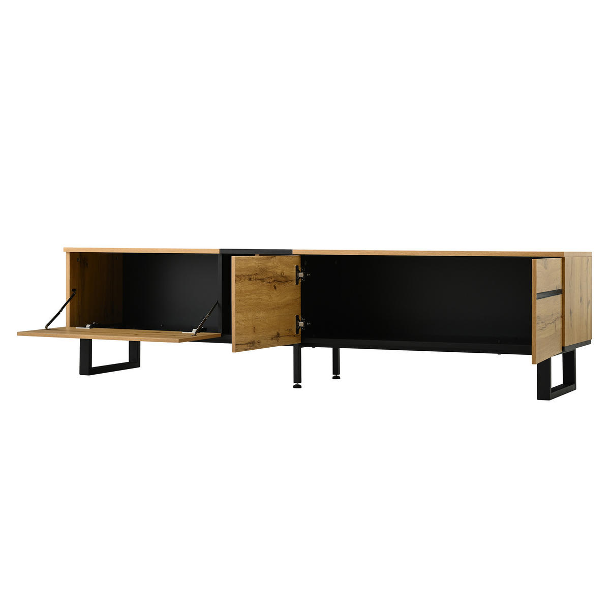 TV-SCHRANK 180/38/45 cm Holzoptik mit Klappfach und 2 Türen - Naturfarben, Holzwerkstoff (180/45/38cm) - Oxeza