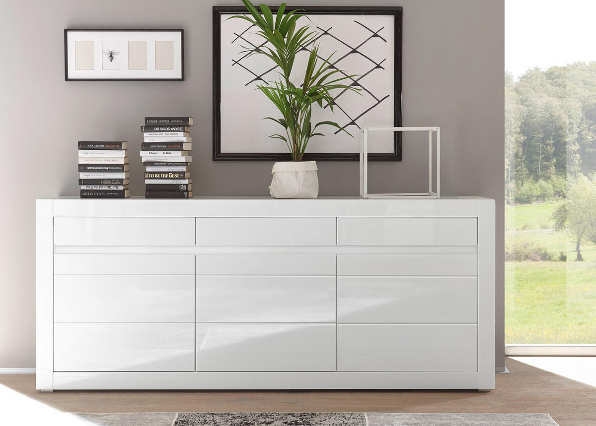 SIDEBOARD Hochglanz weiß, mit weiß oder grau, große Anrichte 217 cm Soft-Close-Funktion - Weiß Hochglanz/Weiß, Holzwerkstoff/Kunststoff (217/90/42cm) - Furn.Design