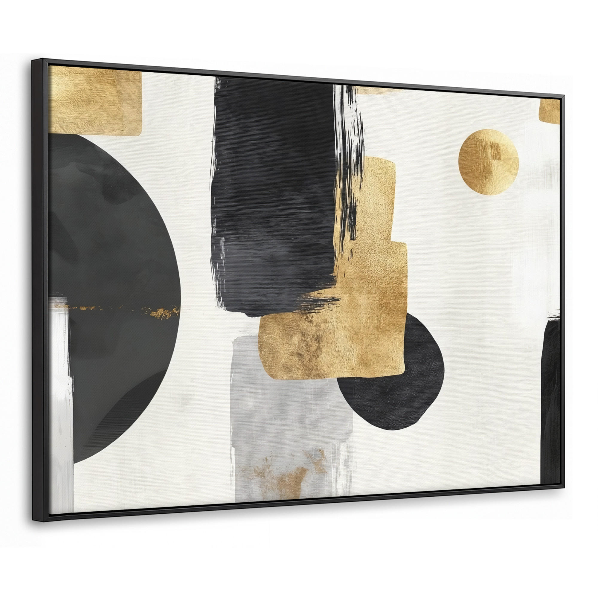 LEINWAND Bilder mit Rahmen - Gold - Rechtecke - Kreise - Abstrakt - 70x50 - Weiß, Textil (70/50cm) - MuchoWow