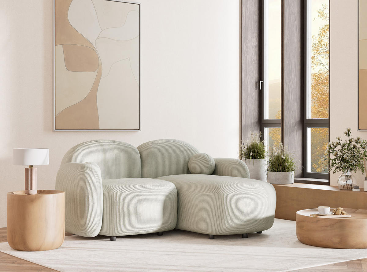 ECKSOFA Bahama Creme Samtstoff - Hellgrau/Schwarz, Holz/Holzwerkstoff (190/146cm) - Maison de Reve