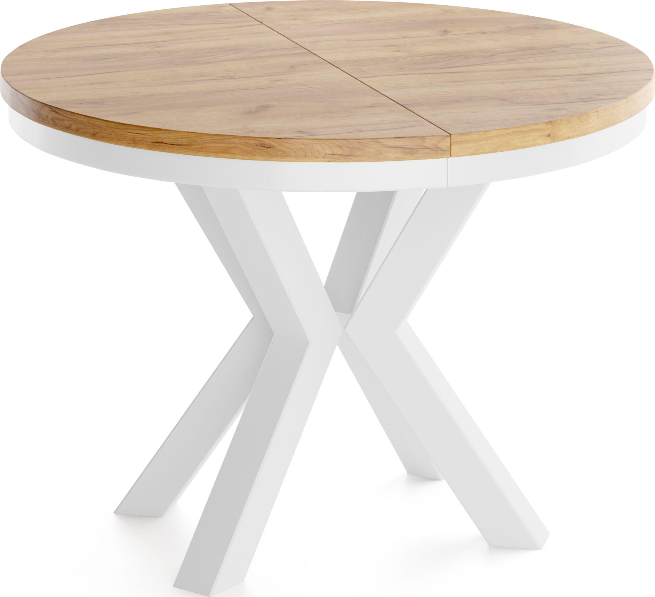 ESSTISCH Clara Weiß runder ausziehbarer, Craft Eiche 120-200/120/76 cm - Eiche Wotan/Weiß, Holzwerkstoff/Metall (120/120/76cm) - WFL GROUP