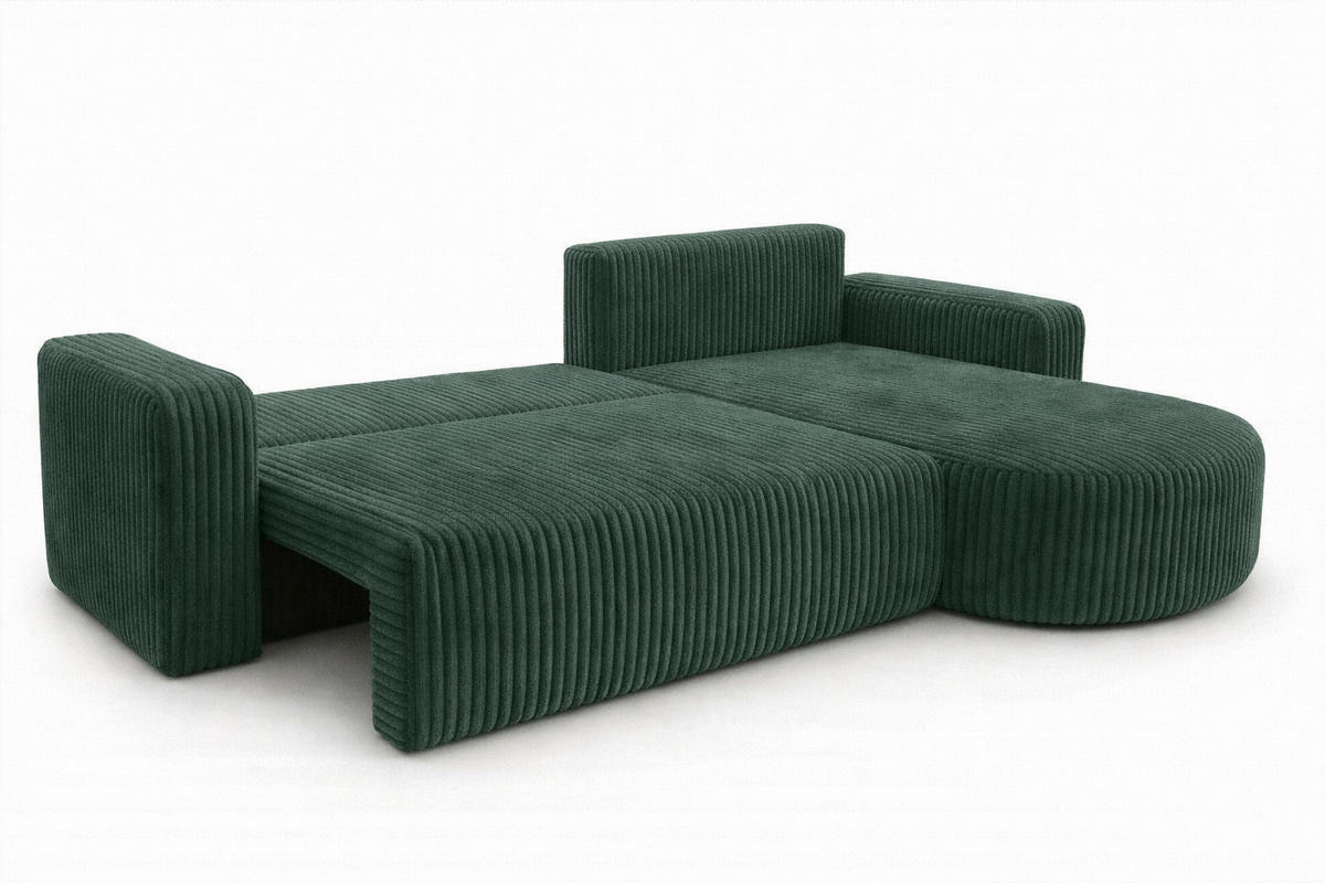 ECKSOFA Mit Schlaffunktion, Cordstoff Tilia, Grün, Rechts, ROUND ONE XL - Grün, Holz (271/175cm) - Kaiser Möbel