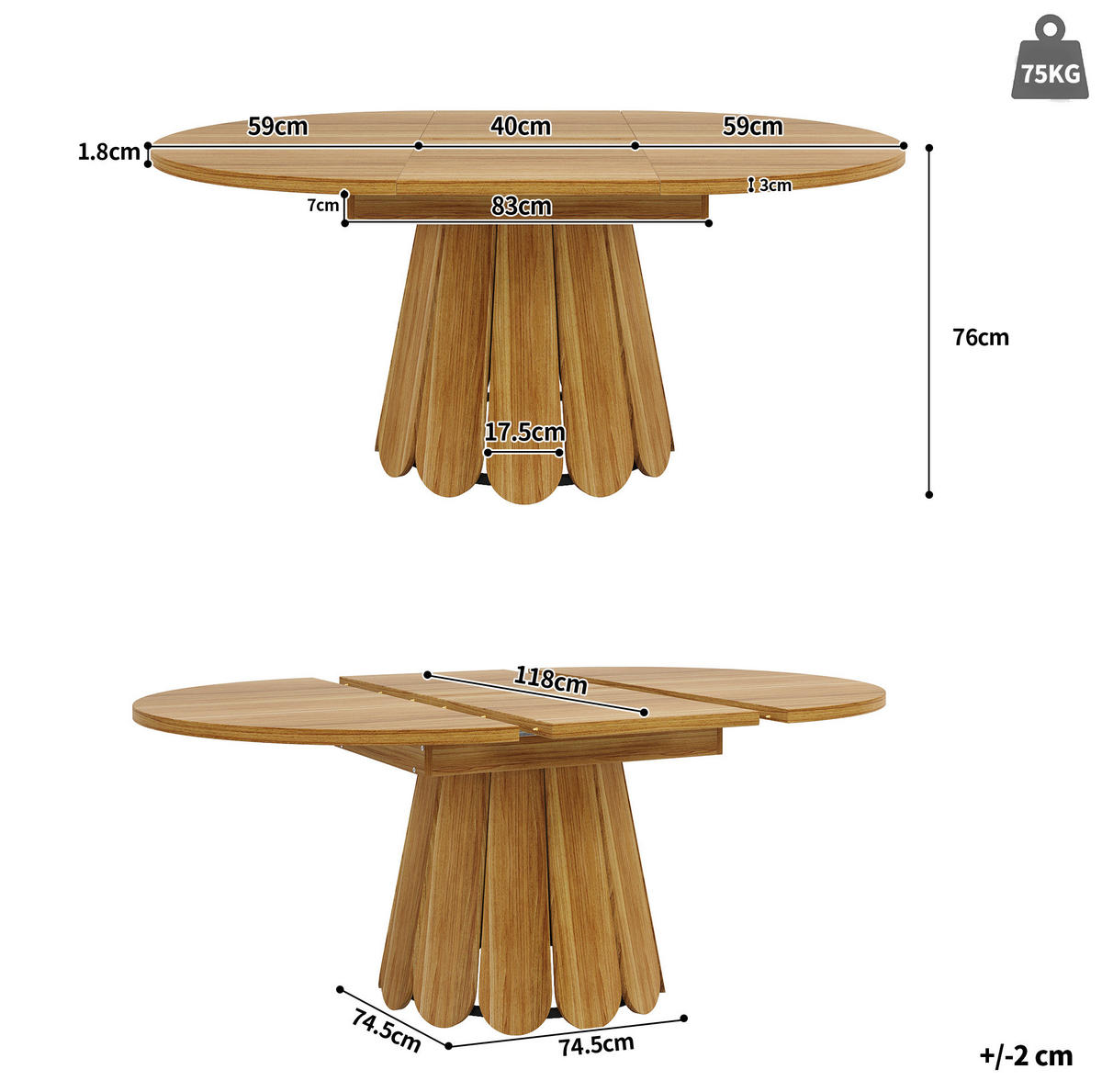 ESSTISCH aus MDF 118(158)x118x76,8 cm Braun ausziehbar mit ovaler Erweiterung und Holzoptik - Braun, Holzwerkstoff (118/118/76cm) - Modfu