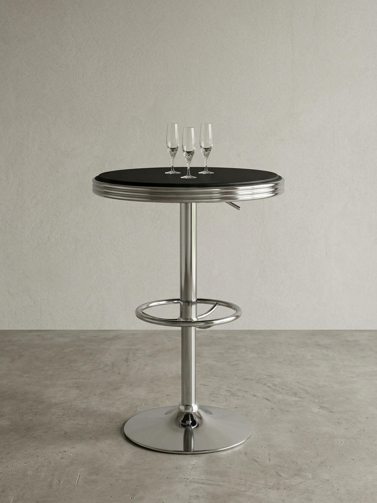 BARTISCH – Retro-Stil, höhenverstellbar, Aluminiumoptik, Kunstleder - Silberfarben/Schwarz, Textil/Metall (60/60/68cm) - KADIMA DESIGN