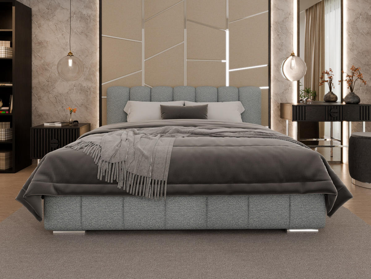 POLSTERBETT Zaira 180x200cm – Elegantes Polsterbett für modernen Wohnstil , Taschenfederkernmatratze Pocket KOKOS (20cm), Blaugrau - Blaugrau, Holz (180/200cm) - Panda Möbel