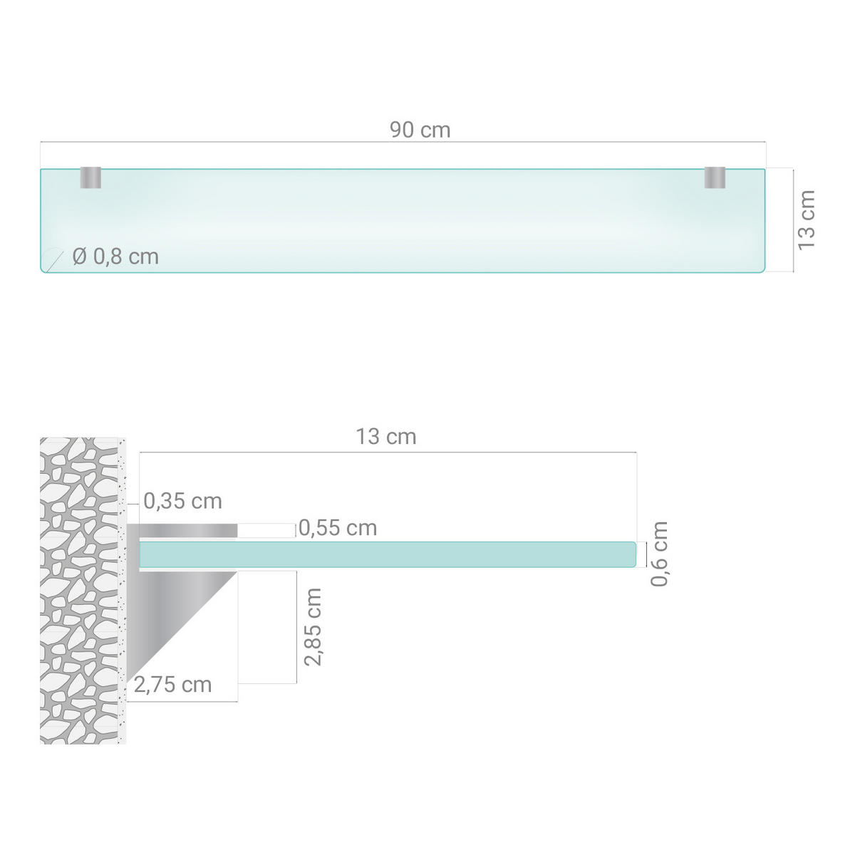 GLASREGAL Milchglas - 90x13 cm - Transparent, Glas (90/0.6/13cm) - TULUP