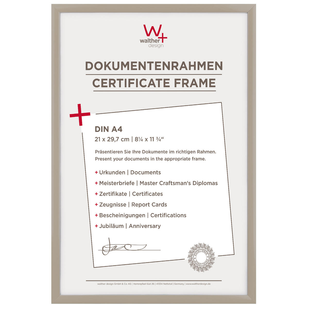 KUNSTSTOFFRAHMEN New Lifestyle Kst.Rahmen 21x29,7 cm grau - Grau, Kunststoff (22.2/31/1.4cm) - walther design