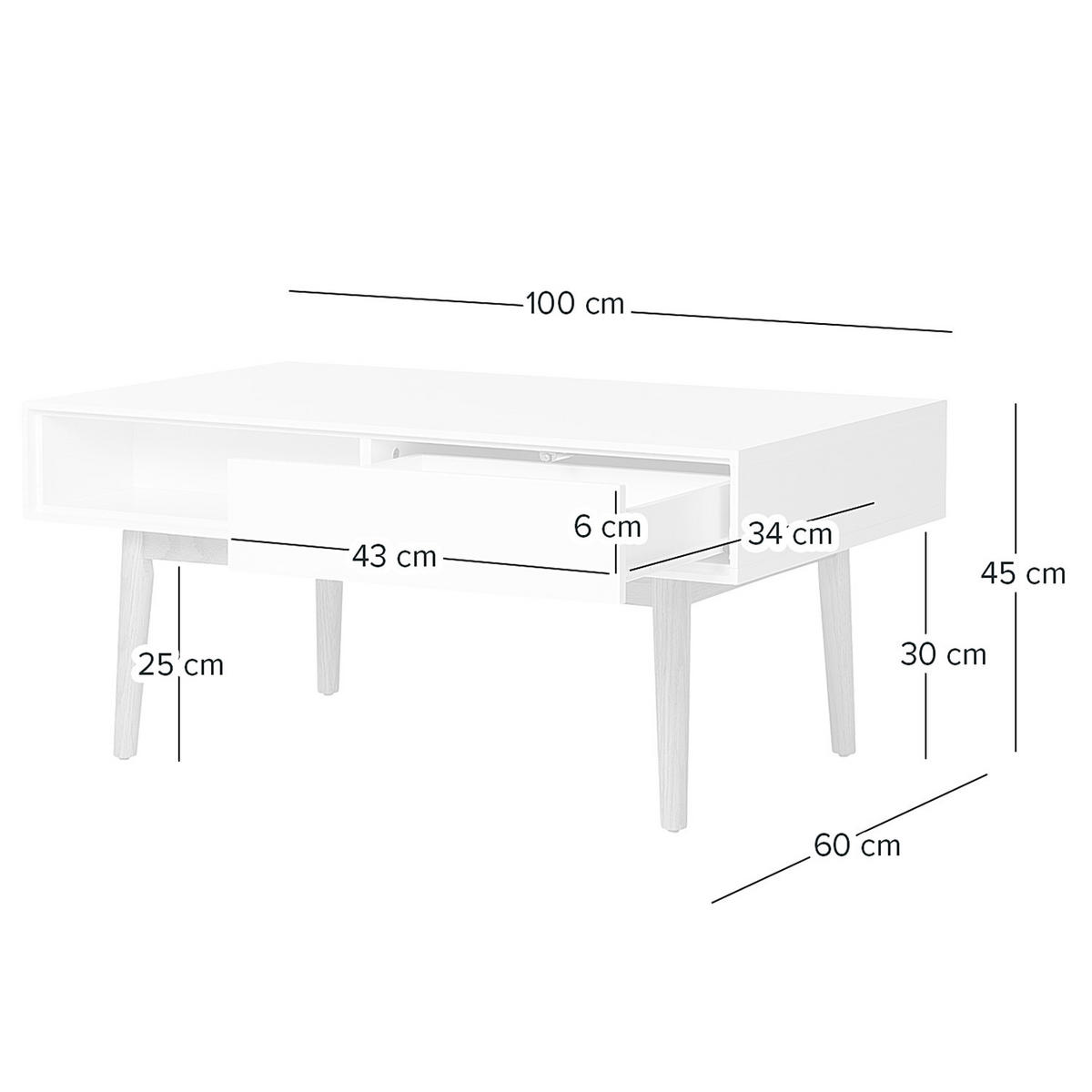COUCHTISCH mit 2 Schubladen - Weiß / Eiche - Eichefarben/Weiß, Eichenholz/Holz (60/100/45cm) - home24