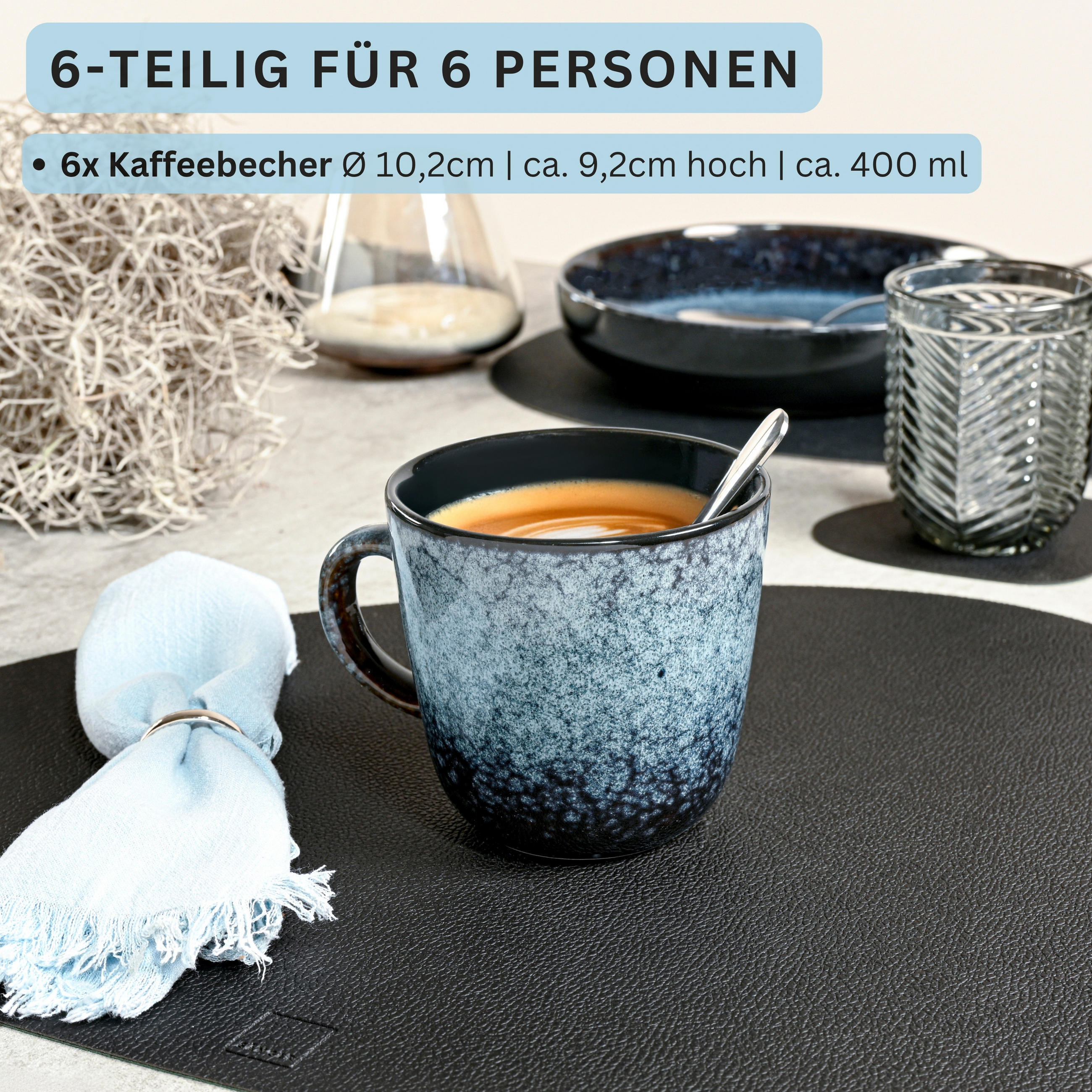 KAFFEEBECHER SET OSAKA - 6 teilig aus Steingut - Blau, Stein (0.4L) - Sänger