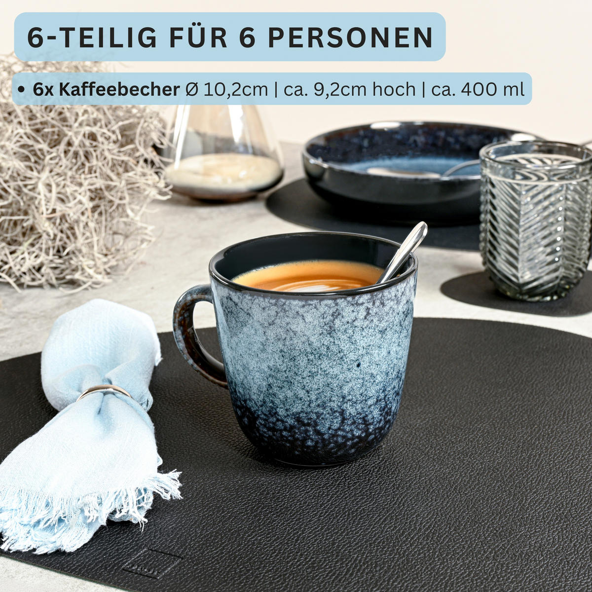 KAFFEEBECHER SET OSAKA - 6 teilig aus Steingut - Blau, Stein (0.4L) - Sänger