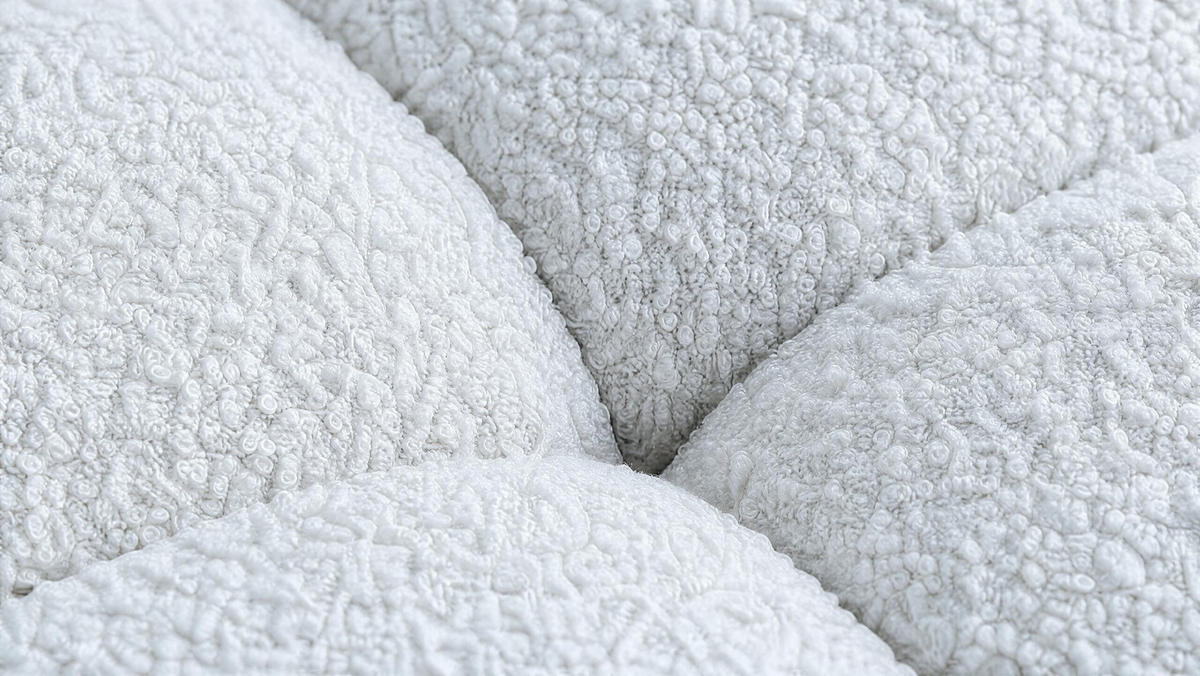 WOHNLANDSCHAFT OVIA U mit Bettkasten und Schlaffunktion, Bouclé-Stoff in U-Form - Weiß, Textil (350/80/185cm)