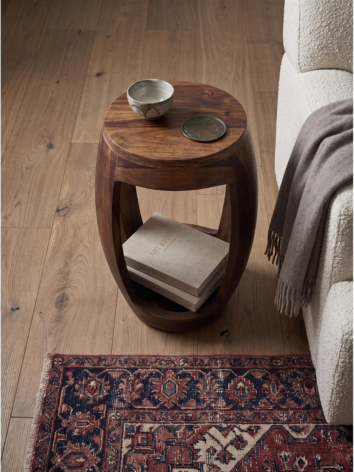BEISTELLTISCH ANTEQUERA, Dunkles Massivholz, Ø 30 x 45 cm - Braun, Holz (30/30/45cm) - KADIMA DESIGN