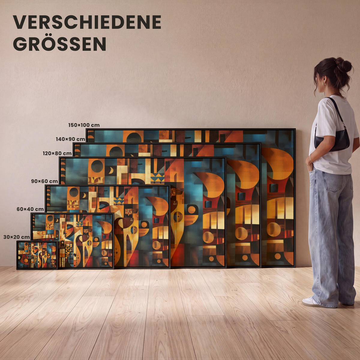 LEINWAND Bilder mit Rahmen - Figuren - Abstrakt - Symbole - 90x60 - Terracotta, Textil (90/60cm) - MuchoWow