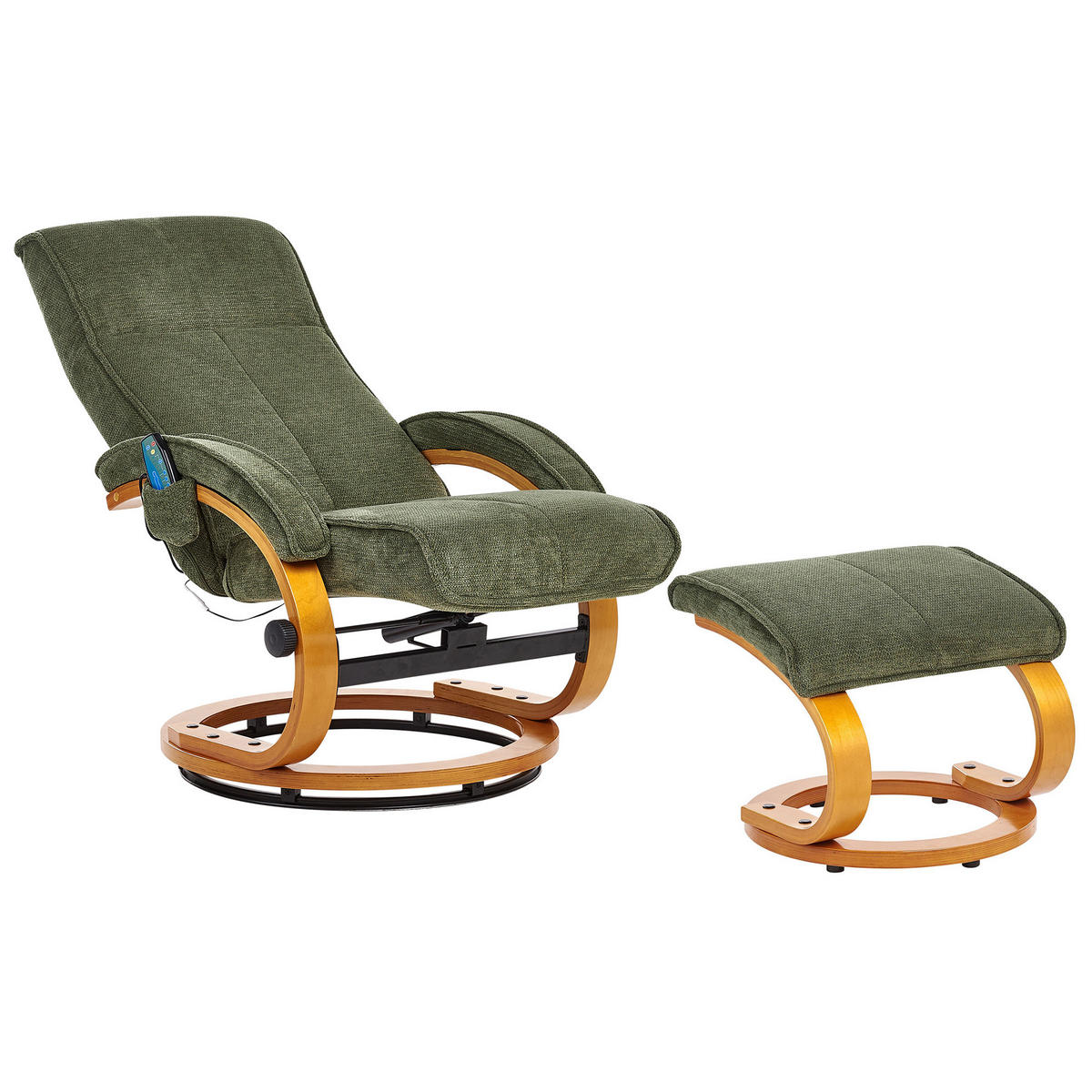 MASSAGESTUHL mit Fußstütze Stoff Grün Hero - Braun/Grün, Holz/Textil (51/102/80cm) - Beliani