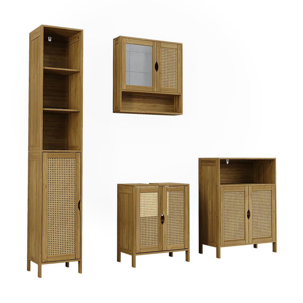 BADMÖBEL-SET Liora Bambus 4 Teile - Grün, Holzwerkstoff (48/60/29cm) - Vicco